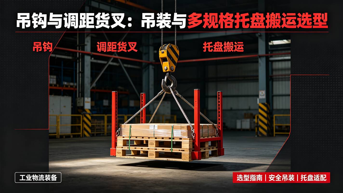 吊钩与调距货叉：吊装与多规格托盘搬运选型